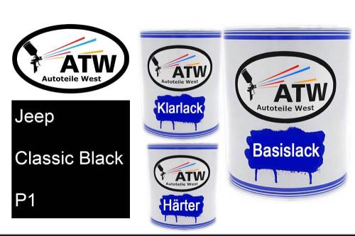 Jeep, Classic Black, P1: 1L Lackdose + 1L Klarlack + 500ml Härter - Set, von ATW Autoteile West.